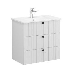 Vitra Root Groove 69493 Lavabo Dolabı, Üç Çekmeceli, 80 Cm, Mat Açık Gri, Köşeli Lavabolu